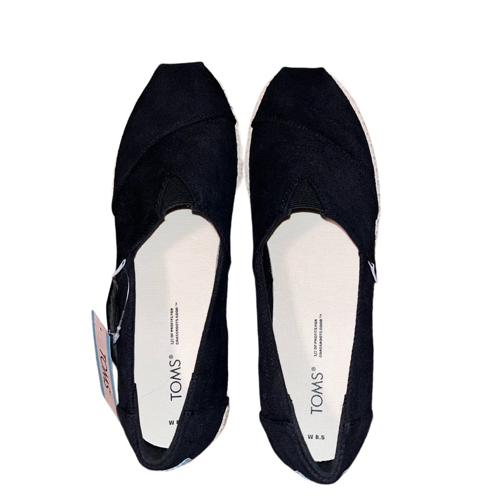 TOMS Womens Alpargata Platform Rope Slip On Flats Casual - Black